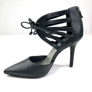 BCBGeneration Delphia stilettos vegan leather heels cut-outs pointy toe back zip